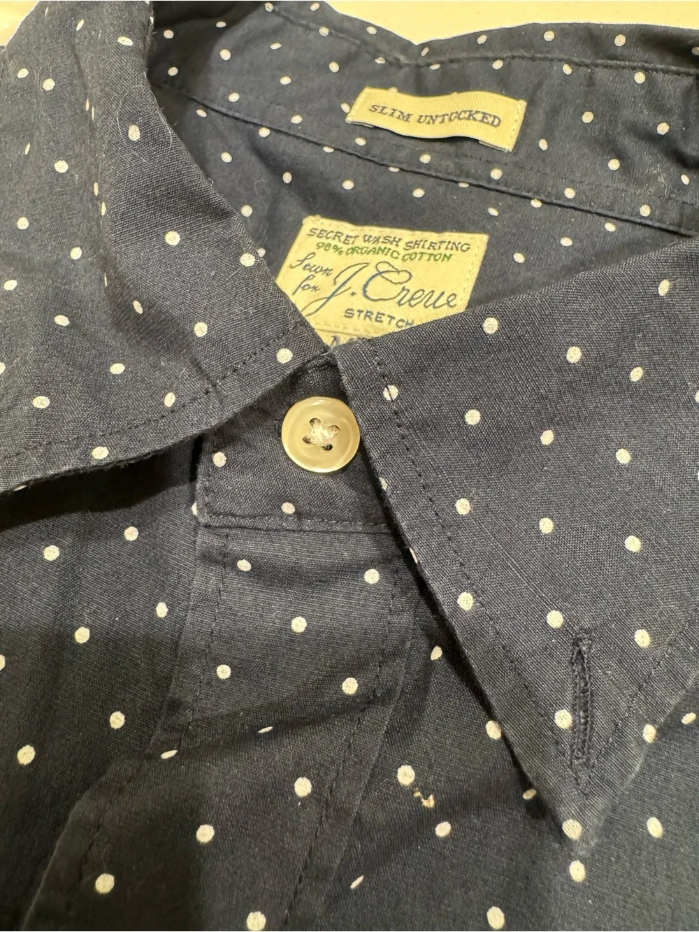 J.Crew Slim Untucked Polka Dot Shirt – Classic Navy Cotton  Medium